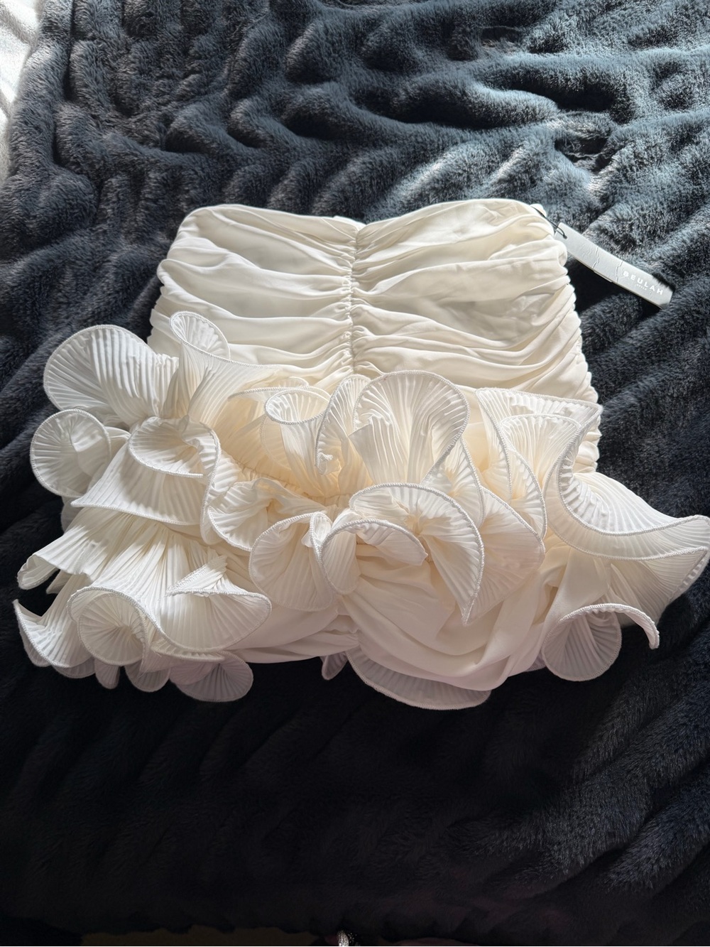 Beulah Cream Strapless Mini Dress with Ruffled Hem